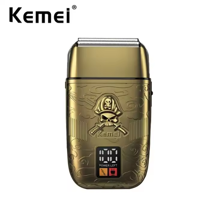 Kemei-Afeitadora eléctrica de lámina para hombre, afeitadora de cabeza calva, recargable, suministros de barbero, recortadora de barba, regalos - 1