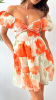 Vestido de manga corta con cuello en V, estampado, estilo veraniego para mujer - details 12
