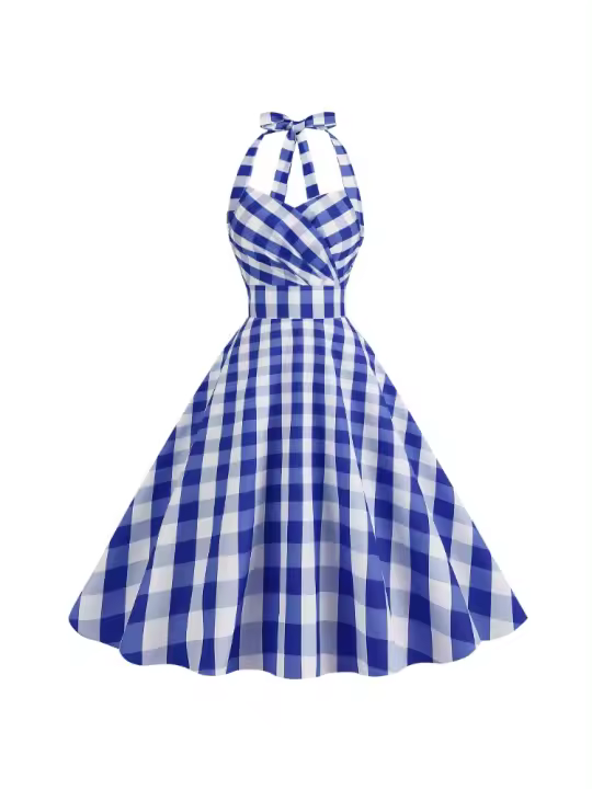 Vestido de péndulo estampado ajustado en el pecho envuelto en el cuello sexy. - 1