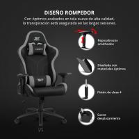 DR110 - Silla Gaming Profesional, Tejido Tejido Alta transpirabilidad, reposabrazos 4D, Ruedas silenciosas, pistón Clase 4, inclinación, cojín Lumbar y Cervical, Color Negro - details 16