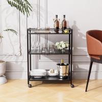 Bar de 3 Niveles, Carro de Bebidas con Ruedas y Estantes, Carrito de Bar rodante para Cocina Hogar Salón, Marrón Rústico y Negro - details 10