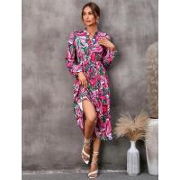 Vestido casual elegante de manga larga para mujer con estampado de hojas elegante - details 21