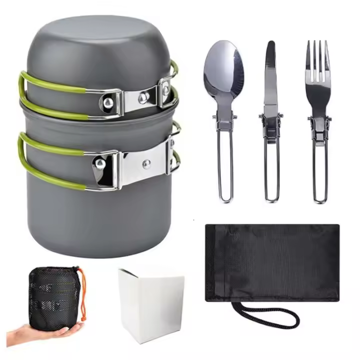 Juego de utensilios de cocina para acampar, villa al aire libre, utensilios de cocina, hervidor de agua, sartén, vajilla VIE, equipo de senderismo, picnic, turista - 1
