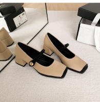Nuevos zapatos de mujer con plataforma poco profunda y tacones gruesos con combinación de un solo color. - details 35