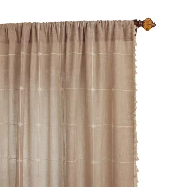Cortinas y cortinas, cortina de lino oscuro y tela con cuatro bordes, estilo granja, cortina semiopaca - 1