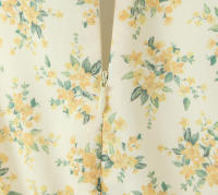New Women Vintage Puff Short Sleeve V Neck Yellow Floral Print Dress Pleated Hem Female Holiday Summer Mini Robe - details 13