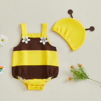 Pudcoco - Pelele de abeja para bebé niña, sin mangas, estampado floral 3D, mono con sombrero, juego de 2 piezas - details 1
