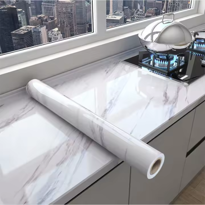 Pegatina de Pared de Mármol Vinílico Papel Tapiz Adhesivo Impermeable para Baño, Cocina, Armario - 1