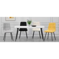 Pack de 4 Sillas de Comedor, Sillas Tapizadas con Tela de Lino y Patas de Metal Negro, Diseño a Cuadros, Sillas de Comedor para Comedor Sala de Estar Dormitorio Cocina Salón Recepción, Beige - details 5