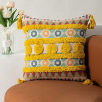 Bonenjoy 1 funda de cojín de estilo bohemio para decoración del hogar, fundas de almohadas con borlas, fundas de cojín de lino y algodón, funda de almohada de 45x45cm - details 6