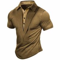 camiseta hombres nuevo verano versátil de manga corta Henley camisa casual de manga corta de cuello alto - details 3