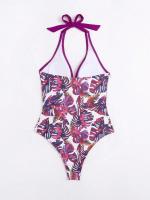 Traje de baño de bikini con lazo ajustado y estampado multicolor de una pieza de nuevo estilo para mujer con sensación de alta gama - details 19