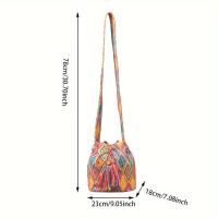 Bolso bandolera de lona para mujer, estilo étnico, bohemio con borlas - details 2