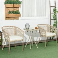 Jardín Juego de 3 Piezas Muebles de Jardín de Ratán con Cojines Extraíbles para Exterior Terraza Césped Balcón Caqui - details 1