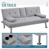 Sofá Cama Plegable de Poliéster 2 Plazas Soporte de Botella 167 X94 cm Max Capacidad 350 KG Gris - details 4