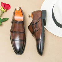 Zapatos de monje con doble hebilla para hombre, calzado de vestir, color marrón y negro, novedad - details 4