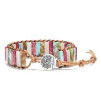 Pulsera de cuero tejido a mano con piedra del emperador del viento bohemio para mujer - details 1