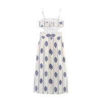 Elegante Vestido Midi de TRAFZA Estilo Playa de Verano para Mujeres Sin Correas, Sin Mangas, Bordado Hueco, Sin Espalda, Cuello en V - details 2