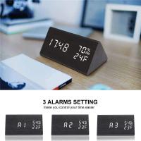 Reloj despertador de madera con pantalla LED de tiempo, cargador USB, detección de humedad y temperatura, despertador Digital para mesita de noche - details 2