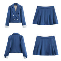 BUNO-traje Vintage para mujer, Blazer de doble botonadura con cuello en V, minifalda recta con cremallera, pantalones cortos, conjuntos de verano 2025. - details 2