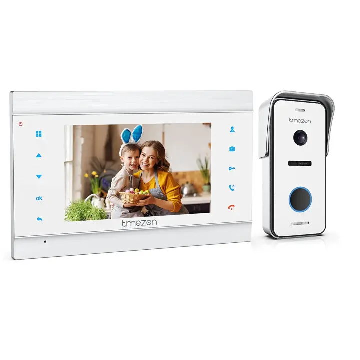TMEZON Videoportero Timbre Video Sistema Intercomunicador, Monitor 7 zoll y Timbre con Cable para 1 Familia, tecnología de 2wire - 1