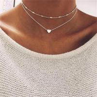 Gargantilla de perlas sencilla para mujer, cadena de doble capa a la moda, colgante de corazón de amor pequeño, collar, regalo de joyería al por mayor - details 2