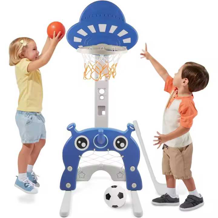 Canasta de Baloncesto para Niños 4 en 1 Aro Ajustable en Altura, Juego de Golf, Anillo, Fútbol, Lanzamiento de Portería - 1