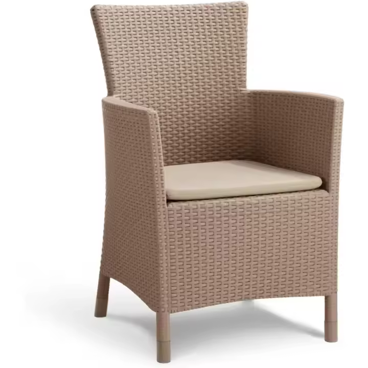 Sillón de jardín para Exterior e Interior con cojín Incluido, Resina con Acabado de ratán Plano, Color Marrón - 1
