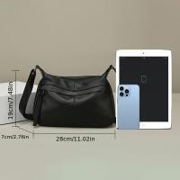 Bolso bandolera de piel auténtica para mujer, correa de hombro ajustable, diseño minimalista de gran capacidad, cierre de cremallera, capa de piel de vaca suave, blanco/negro, fabricado en Guangzhou, bolso de viaje versátil, accesorio elegante, costuras d - details 1