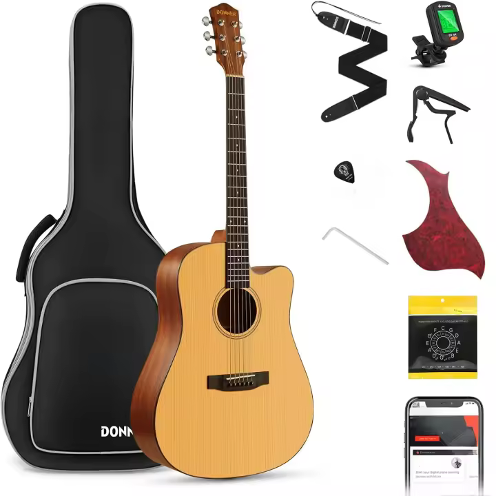 Kit de Guitarra Acústica Modelo Dreadnought Cortado 41 Pulgadas Estaca de Cuerdas Afinadora - 1