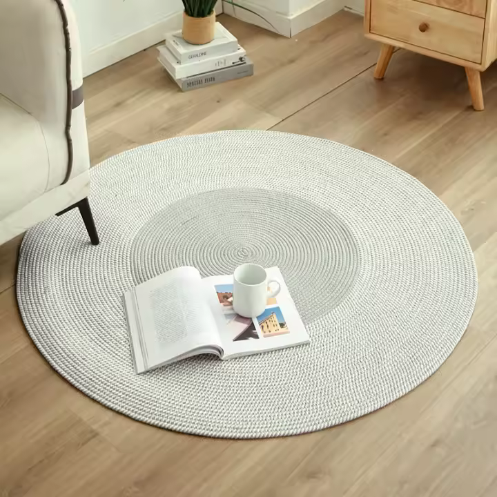 Alfombra de entrada, alfombra tejida a mano con cuerda de algodón, alfombra tejida con borlas, alfombra redonda antideslizante, alfombra de suelo de estilo Natural, decoración del hogar - 1