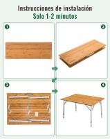 Mesa de Camping Plegable de bambú de 100 x 72 cm para 4 a 6 Personas, Marco Estable de Aluminio, 3 Alturas Ajustables con Bolsa de Transporte para jardín, Picnic, Camping - details 27