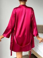 Conjunto de pijama con ribete de encaje de seda, adecuado para que las mujeres usen batas cómodas y pijamas sexys. - details 3