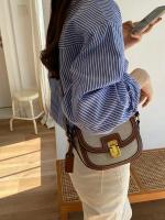 Nuevo Bolso bandolera de un hombro Retro de lona con Panel de contraste de estilo pequeño - details 6