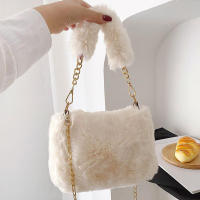 Bolso de mano de felpa con cadena pequeña, bandolera cuadrada de piel sintética, bolso de hombro esponjoso y cálido para compras, Otoño e Invierno - details 20