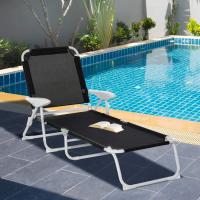 Reclinable y Plegable de Jardín con Respaldo Ajustable en 4 Posiciones Marco de Metal Texteline Transpirable 186x66x80 cm Gris - details 10
