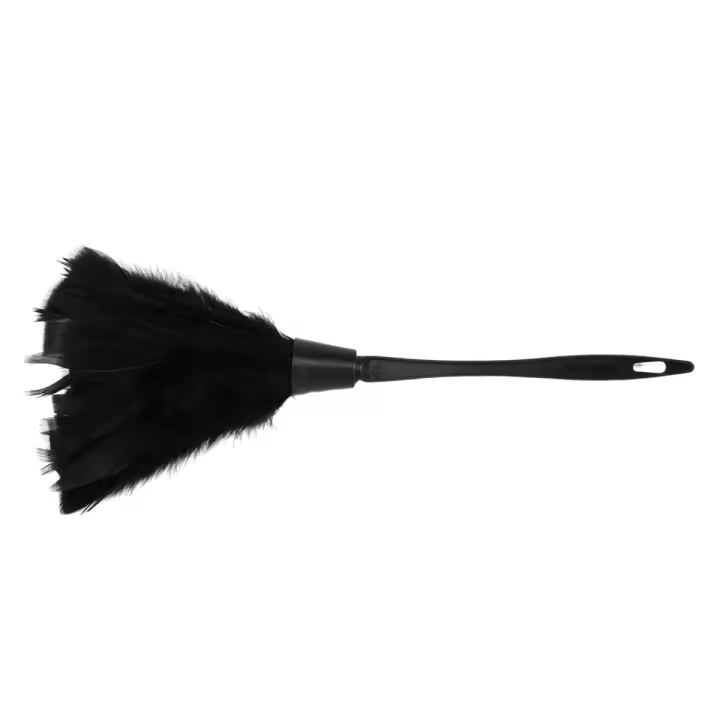 Plumero de plumas de pavo con mango de plástico negro, herramienta de limpieza, 35cm, 1 unidad - 1