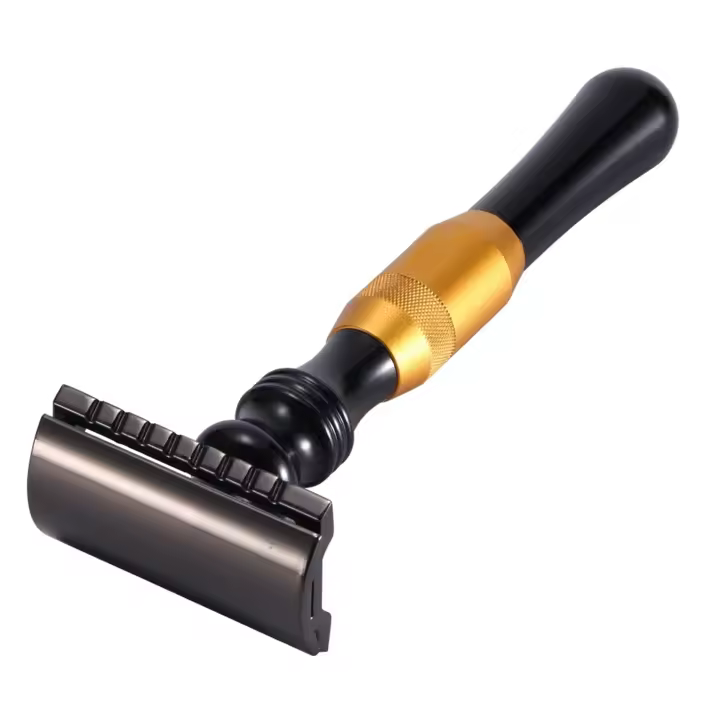 Afeitadora clásica de doble filo para hombre, maquinilla de afeitar con mango de Metal, color dorado - 1