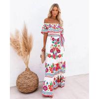BUNO-Vestido largo con estampado de azafrán, primavera 2024, novedad de verano, soporte independiente, hombros descubiertos, estampado de flores rojas, vestido largo de gran tamaño, dobladillo ancho, sin mangas - details 5