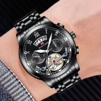 Tourbillon de acero inoxidable no automático mecánico multifuncional reloj de negocios luminoso resistente al agua - details 2