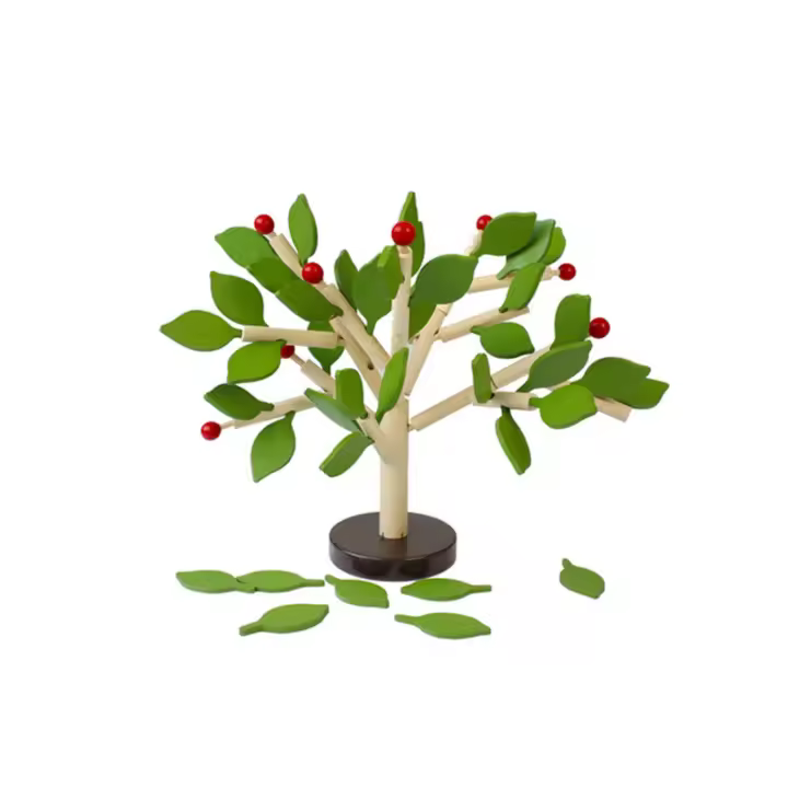 Bloques de construcción Montessori para niños, juguete educativo de madera ensamblada, árbol, hojas verdes - 1