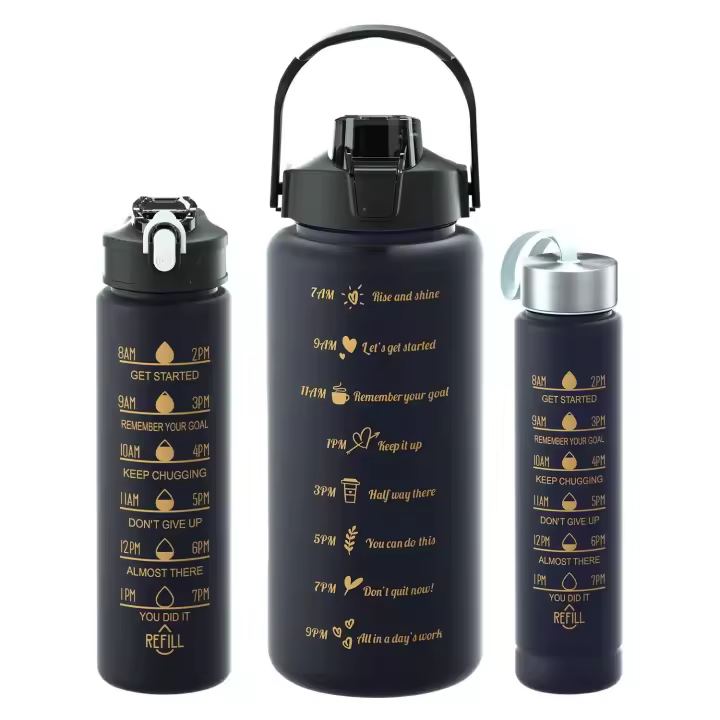 Juego de 3 botellas térmicas, botella de agua, 2 L + 800ml + 300ml sin BPA con pajita para mujeres y hombres - 1