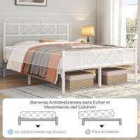 Cama Doble 140 x 200 cm con Espacio Almacenamiento Bajo Marco Metal Altura del Suelo 32 cm Blanco - details 4