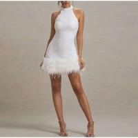 Elegante Vestido de Halter Moda Chic de Cintura Alta para Mujeres Paquete de Lentejuelas con Diseño de Plumas sin Mangas - details 14