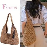 Bolso de Playa de Paja Tejido Grande para Mujer en Verano Bolso Ligero de Hombro con Correa Ajustable y Cierre Seguro, Accesorio de Moda Playera Casual - details 1