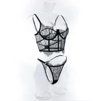 Conjunto de lencería Sexy de encaje Floral, corpiño, sujetador, conjuntos de bragas, ropa interior transparente sin forro, traje sexual de encaje con pestañas huecas - details 4
