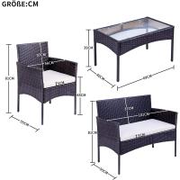 Muebles de Jardín de Ratán, 4 Piezas, Conjuntos de Muebles de Jardín Exterior, 2 Sillones, 1 Sofá, Mesa de Cristal Templado - details 1