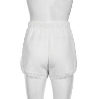 Pantalones cortos básicos cómodos e informales sueltos con botones de cintura elástica tejidos a rayas de verano para mujer - details 29