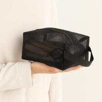 Bolsa de maquillaje de malla portátil informal, bolsa de cosméticos transparente cuadrada ligera con cremallera, estuches de cosméticos de gran capacidad para baño - details 7