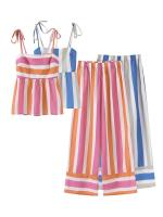 Vestidos de punto a rayas para mujer, vestido Maxi de playa con cordones de manga larga para mujer, batas ajustadas de punto con cuello cuadrado calado - details 18